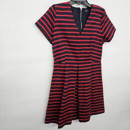 GAP Blue Red Striped V Neck Pleated Dress