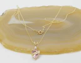 Romantic 14k Yellow Gold Pink & White CZ Accent Heart Pendant Necklace 1.9g