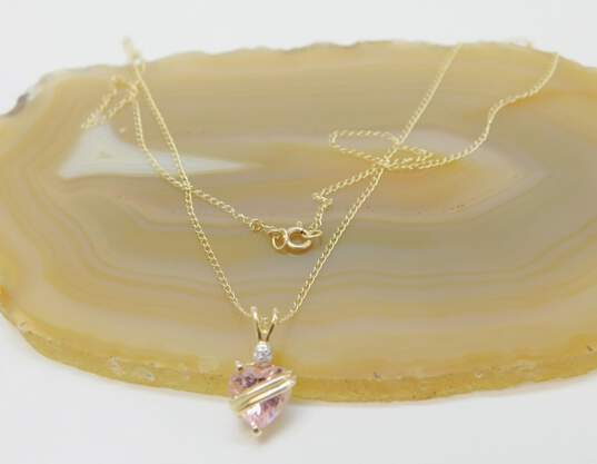 Romantic 14k Yellow Gold Pink & White CZ Accent Heart Pendant Necklace 1.9g image number 1