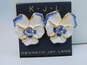 Kenneth Jay Lane White Enamel & Rhinestone Flower Earrings image number 4