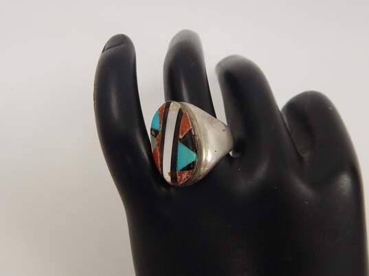 Southwestern Signed DTI 925 Turquoise Coral Onyx Shell Ring 10.0g image number 4