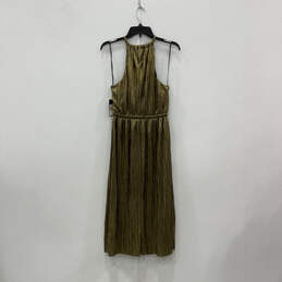 Womens Gold Pleated Sleeveless Halter Neck Fit And Flare Dress Size Small
