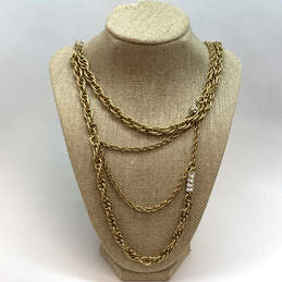 Designer J. Crew Gold-Tone Clear Rhinestone Multi Strand Chain Necklace
