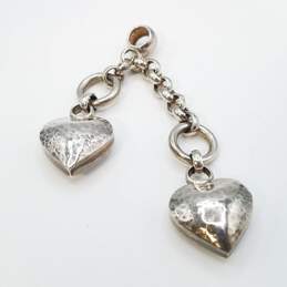 Sterling Silver Rolo Chain Hammered Double Puffed Heart Charm Pendant 20.3g