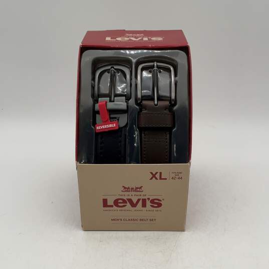 NIB Pack of 2 Levi's Mens Black Brown Reversible Single Tongue Belts Size XL image number 1