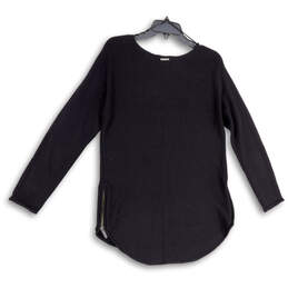 Womens Black Knitted Side Zip Long Sleeve Round Neck Pullover Sweater Sz S alternative image