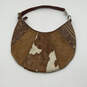 Womens Brown Calf Hair Leather Inner Pockets Zipper Hobo Bag Purse image number 2