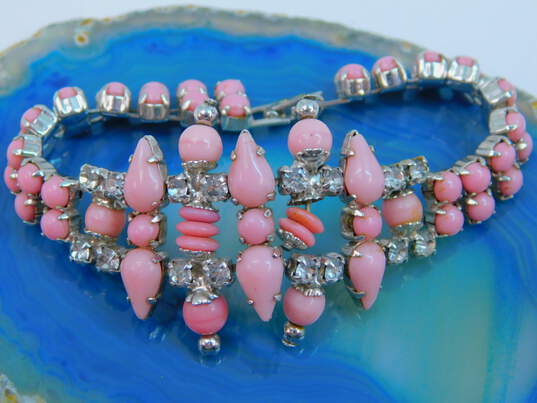 Vintage Robert & Fashion Pink & Clear Icy Rhinestone Clip-On Earrings Necklace & Bracelet 71.7g image number 8