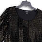 Womens Black Gold Round Neck 3/4 Sleeve Pullover Tunic Blouse Top Size 2X image number 3
