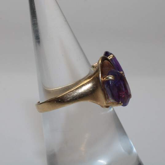 14K Yellow Gold Double Oval Amethyst Ring Size 5.25 - 5.4g image number 3