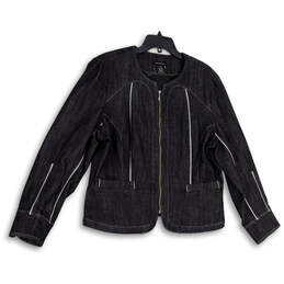 Womens Black Denim Long Sleeve Regular Fit Pockets Full-Zip Jacket Size 16W