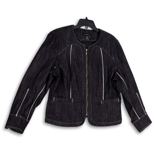 Womens Black Denim Long Sleeve Regular Fit Pockets Full-Zip Jacket Size 16W image number 1
