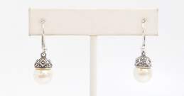 Judith Jack 925 Faux Pearl Cubic Zirconia & Marcasite Art Deco Pendant Necklace & Matching Drop Earrings Set 11.5g alternative image