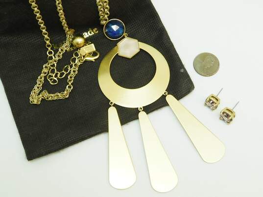 Kate Spade Designer Pink Blue & Gold Tone Stud Earrings & Statement Pendant Necklace With Dust Bag 60.3g image number 5