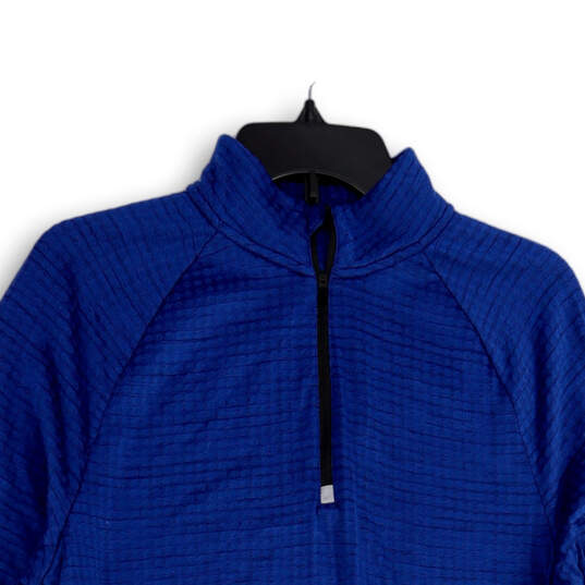 Mens Blue Mock Neck Long Sleeve 1/4 Zip Activewear T-Shirt Size Medium image number 3