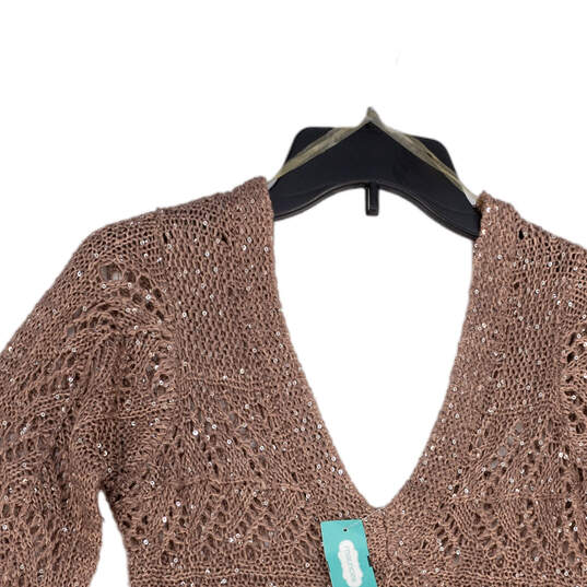 NWT Womens Mauve Sequin V-Neck 3/4 Sleeve Short Length Sweater Dress Size M image number 3