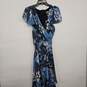 Blue Floral Print Asymmetrical Flutter Sleeve V Neck Dress image number 1