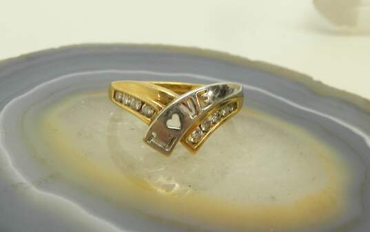 10K Two Tone Gold 0.19 CTTW Diamond Love Ring 3.2g image number 7