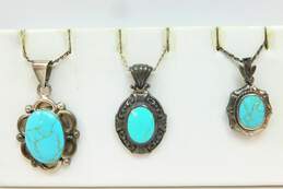 925 Faux Turquoise Ornate Pendant Necklaces 47.1g