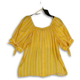 NWT Womens Yellow Striped Square Neck Button Front Blouse Top Size Large alternative image