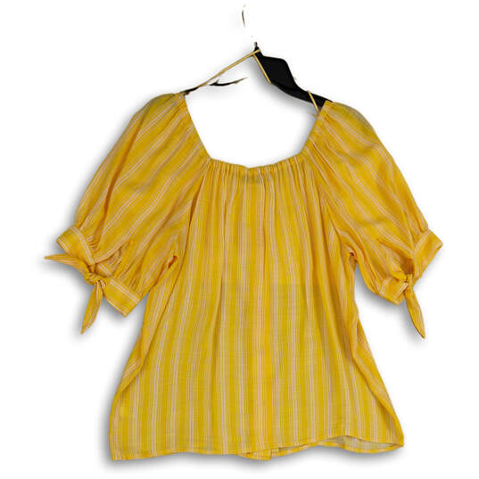 NWT Womens Yellow Striped Square Neck Button Front Blouse Top Size Large image number 2