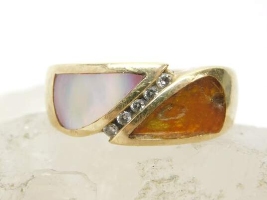 14K Yellow Gold Diamond Accent & Abalone Inlay Ring for Repair 6.2g image number 9