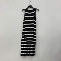 Womens Black White Striped Round Neck Sleeveless Bodycon Dress Size M