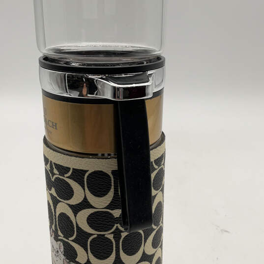 Coach Brown Beige Signature Print Leather Flip Lock Glass Water Bottle image number 3