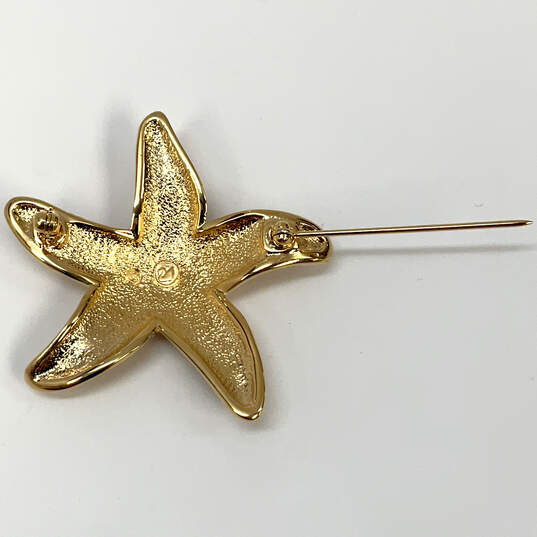 Designer Swarovski Gold-Tone Rhinestone Fashionable Starfish Brooch Pin image number 2