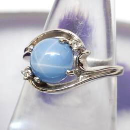 14K White Gold Ring W/ Blue Star Sapphire & Moissanite