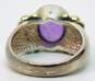 Artisan Two Tone Sterling Silver Amethyst Cabochon Dotted Ring 9.5g image number 6
