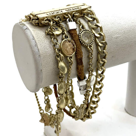 Designer Lucky Brand Gold-Tone Multi Strain Rhinestone Chain Bracelet image number 1
