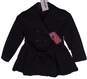 NWT Girls Black JK2251K Long Sleeve Notch Lapel Double Breasted Pea Coat Size M image number 3