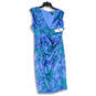 NWT Womens Blue Green Paisley Surplice Neck Back Zip Shift Dress Size 14W image number 1