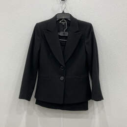 Womens Black Long Sleeve Peak Lapel Two Piece Skirt Suit Set Size 6