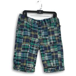 Carole Little Mens Blue Green Patchwork Slash Pocket Chino Shorts Size 8