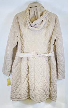 NWT Michael Kors Womens Tan Quilted Long Sleeve Hooded Belted Trench Coat Size L alternative image