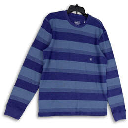 Mens Blue Striped Long Sleeve Crew Neck Pullover T-Shirt Size Large