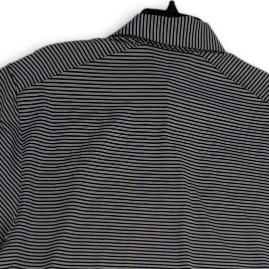 Mens Black Gray Striped Short Sleeve Spread Collar Golf Polo Shirt Size M image number 4