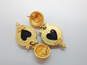 Leslie Block Goldtone Black Heart & Clear Rhinestones Granulated Dome Drop Post Earrings 13.8g image number 3