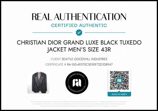 Christian Dior Grand Luxe Black Tuxedo Jacket Men's Size 43R AUTHENTICATED image number 6