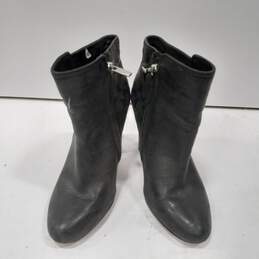 Coach Monogram Pattern Side Zip Heeled Black Leather Bootie Boots Size 6B