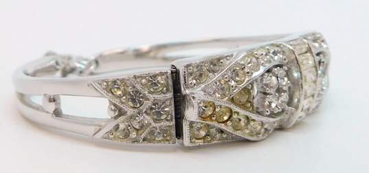 Vintage Ledo Silver Tone Icy Rhinestone Hinged Cuff Bracelet 30.0g image number 4