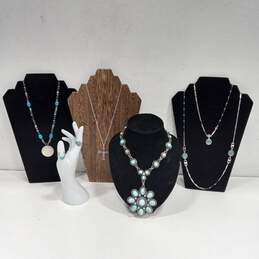 7 pc Bundle of Assorted Silver Tone & Teal Costume Jewelry