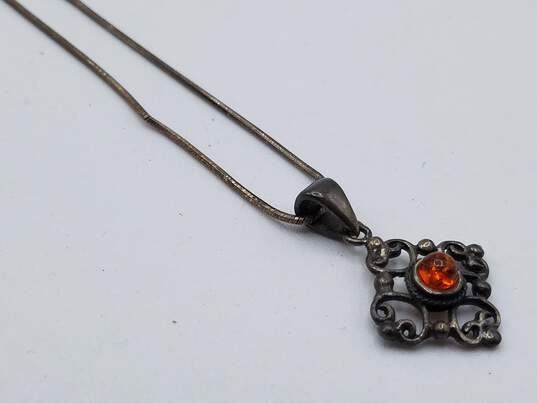 925 Sterling Silver Italy Amber Pendant Necklace image number 1