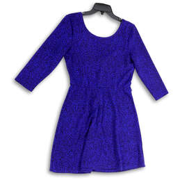 NWT Womens Blue Black Animal Print V-Neck Pullover Fit & Flare Dress Size L alternative image