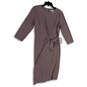 NWT Womens Purple Long Sleeve Tie Waist Back Zip Sheath Dress Size 12 image number 1