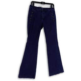 Womens Blue Denim Dark Wash Pockets Stretch Bootcut Leg Jeans Size 30