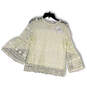 NWT Womens White Lace Bell Sleeve Round Neck Pullover Blouse Top Size M image number 1