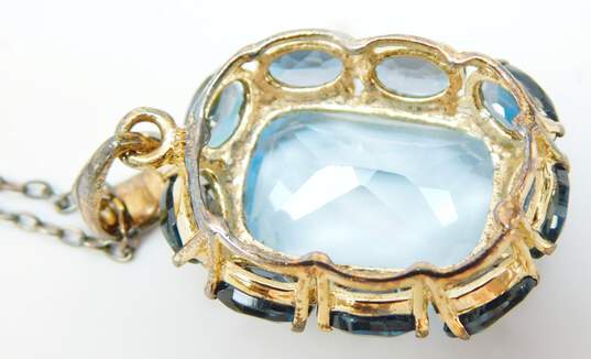 Artisan 925 Vermeil Blue Topaz Halo Pendant Necklace Drop Earrings & Ring image number 8